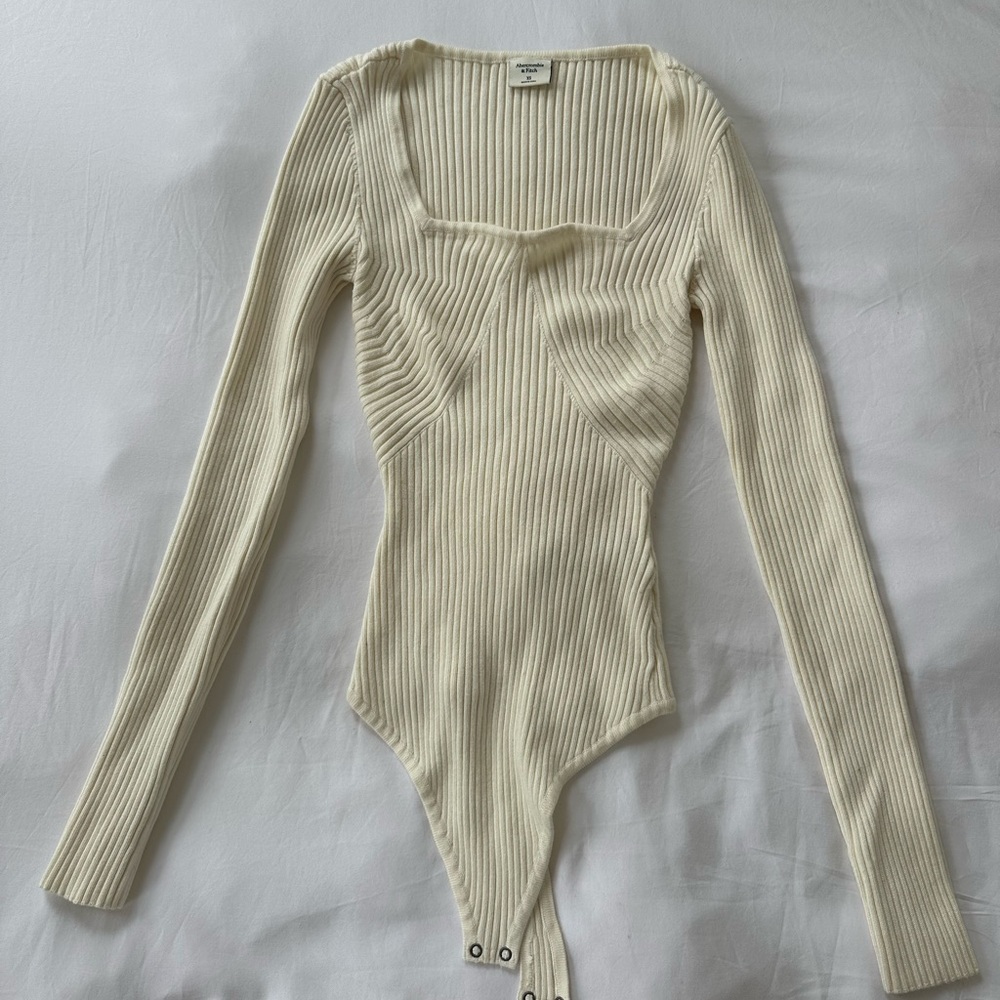 Abercrombie Cream Ribbed Long Sleeve Bodysuit